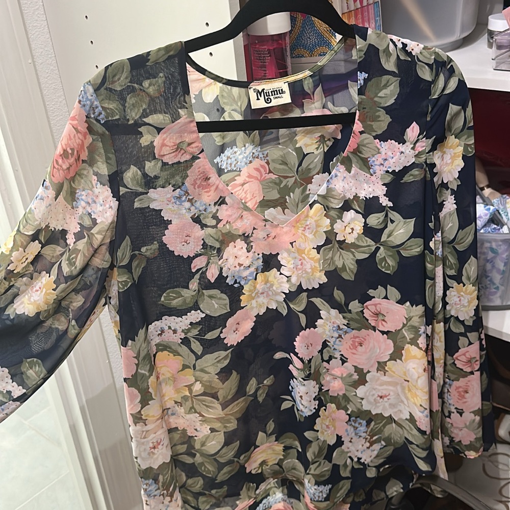 Show Me Your MuMu Floral Blouse - Navy and Pink